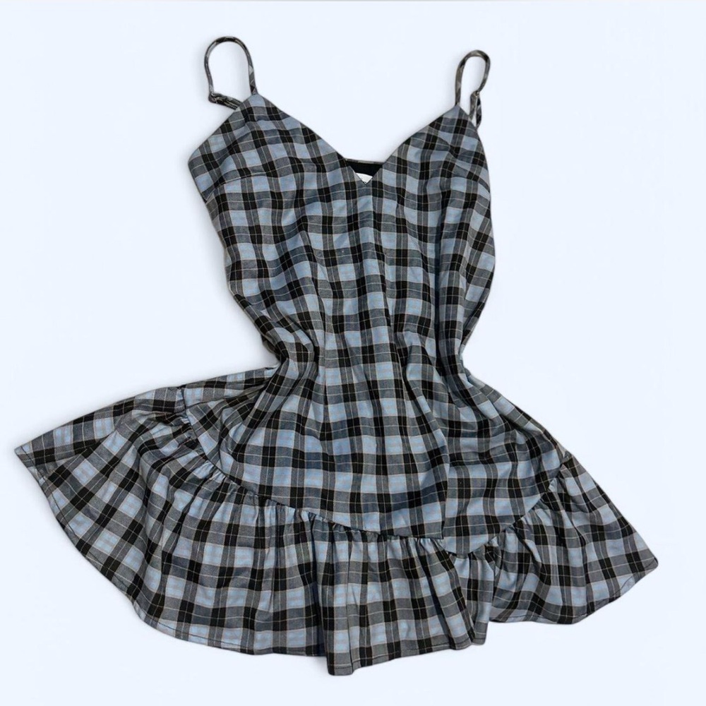 Lovers + Friends Blue and Black Plaid Dress